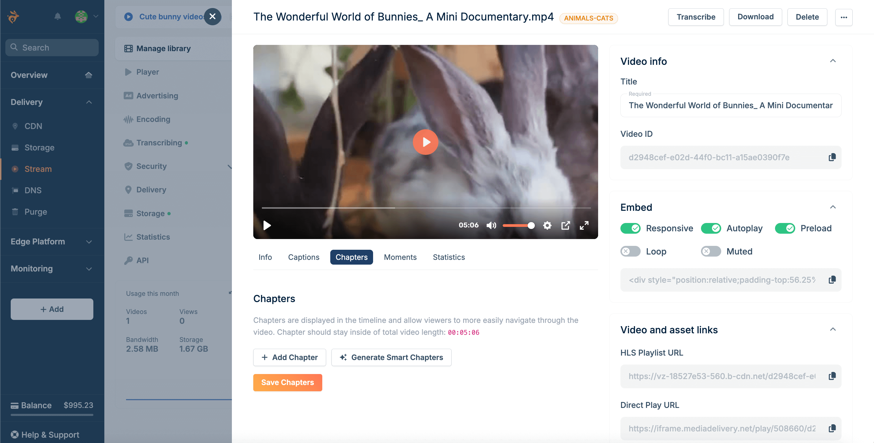 You can now automatically generate video chapters in Bunny Stream