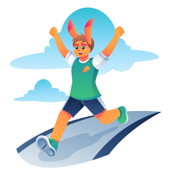 bunny running with raised hands